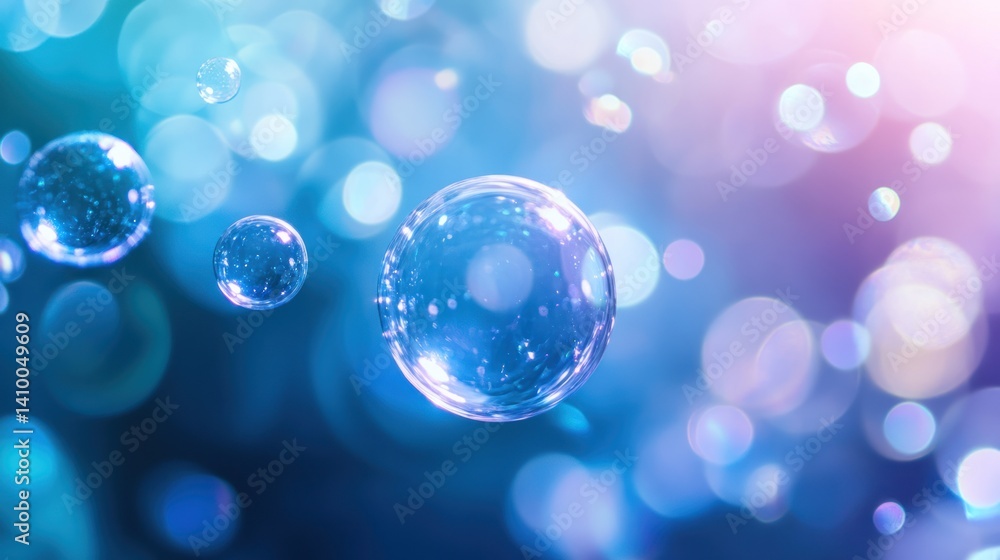 Poster An abstract image featuring translucent bubbles floating in a colorful backdrop, creating a mesmerizing effect of light.