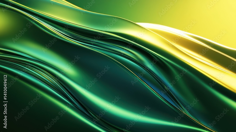 Poster an abstract image showcasing flowing green and yellow waves, creating a sense of motion and tranquil
