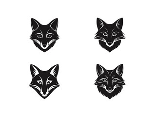 Fox head face vector set Illustration silhouette on white background, vector, icon, logo.