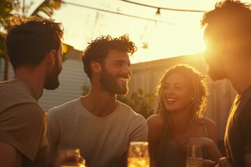 Friendly neighbors enjoying a summer block party in a diverse community setting