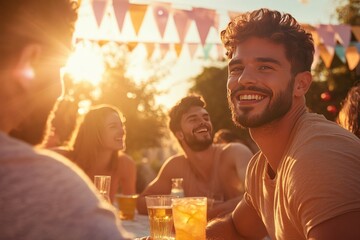 Neighbors gathering for a vibrant block party during a summer evening