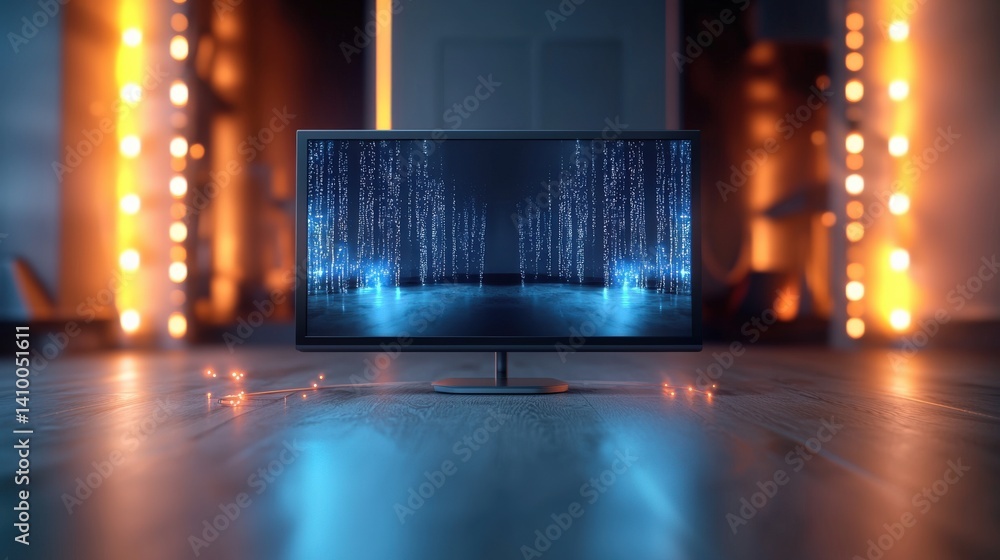 Poster digital art creation virtual studio display monitor modern environment center view futuristic concep