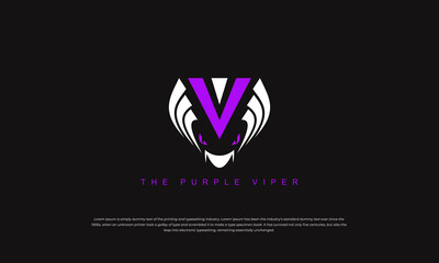 abstract logomark, pictogram logo viper combined with letter V with purple and white color.