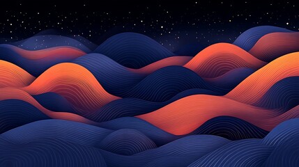 Abstract Wavy Landscape Under Night Sky