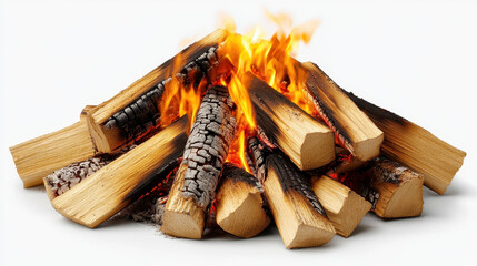 A vivid image showcasing bright flames erupting from a carefully arranged stack of logs. This scene captures the warmth and energy of an outdoor fire