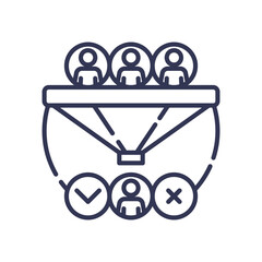 Illustration of a funnel filtering people, symbolizing behavioral segmentation.