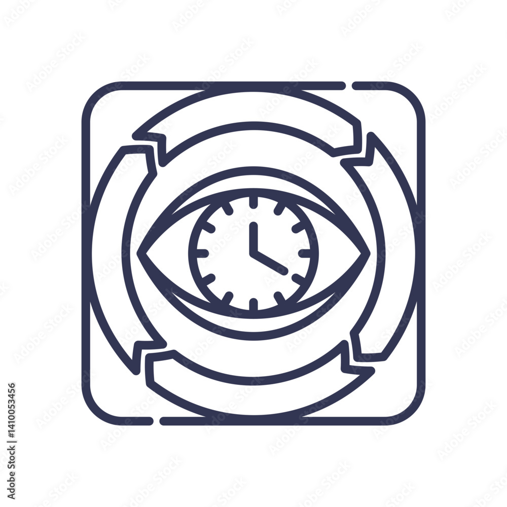 Poster eye and clock symbolize continuous monitoring and vigilance.