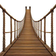 Fototapeta premium Wooden rope bridge leading to unknown destination.