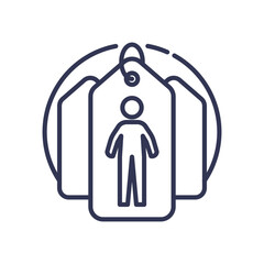 Tags with human icon symbolize customer labeling and segmentation.