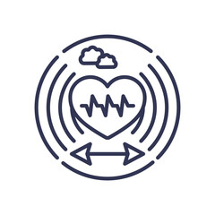 Heart with pulse, clouds, and arrows symbolize dynamic interactions in health and connectivity.