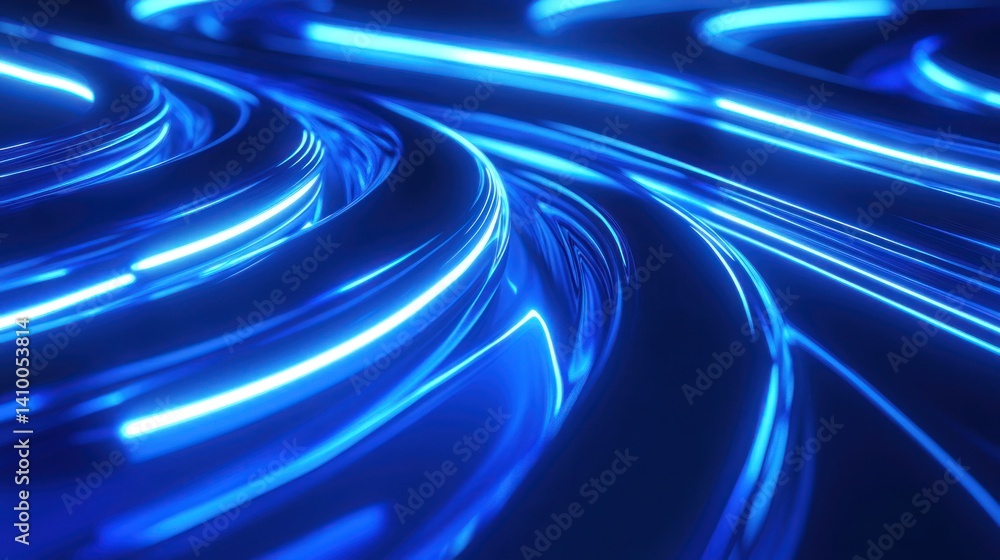 Poster futuristic blue light waves create a mesmerizing visual effect, ideal for backgrounds and tech-theme