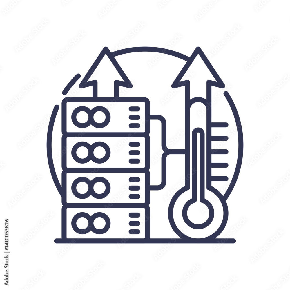 Poster server racks and thermometer symbolize heat generation in data centers.
