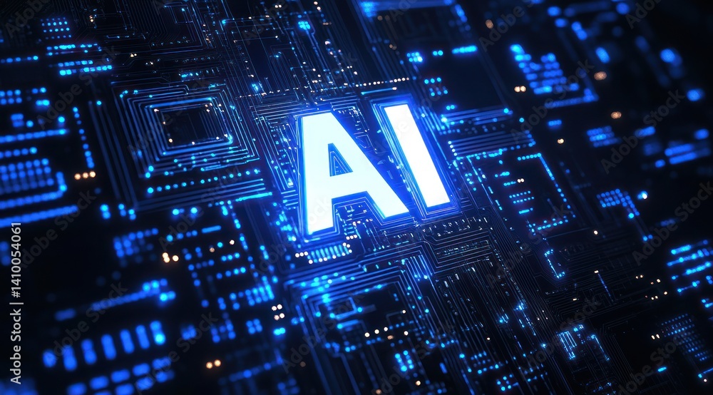 Aufkleber futuristic digital design featuring ai letters on a circuit board, symbolizing advancements in artif