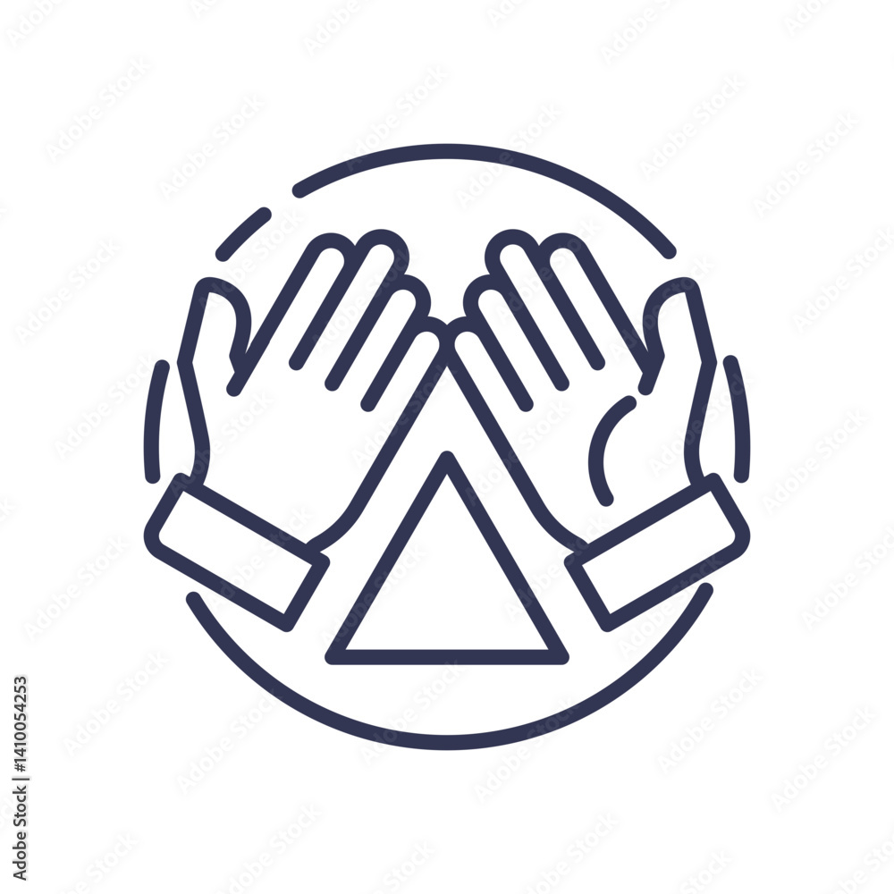 Poster two hands and a triangle symbolize collaboration and balance in partnership.