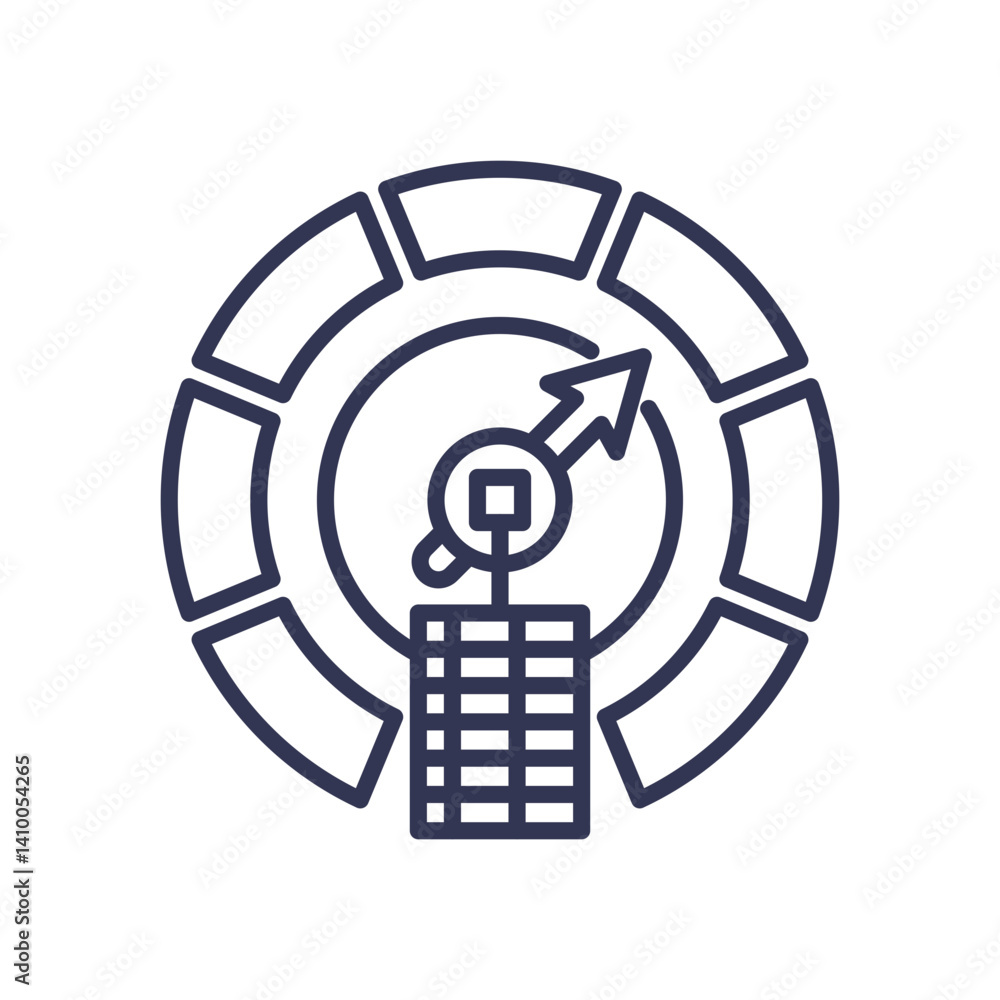 Poster icon of a target with an arrow and a bar chart, symbolizing performance measurement and goal achieve