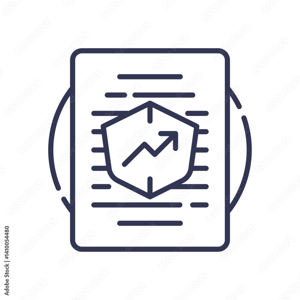 Poster document with shield and upward arrow symbolizes scorp growth and protection.
