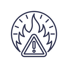 Flame and warning sign symbolize chemical reactivity and hazard.