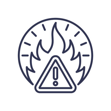 Flame and warning sign symbolize chemical reactivity and hazard.