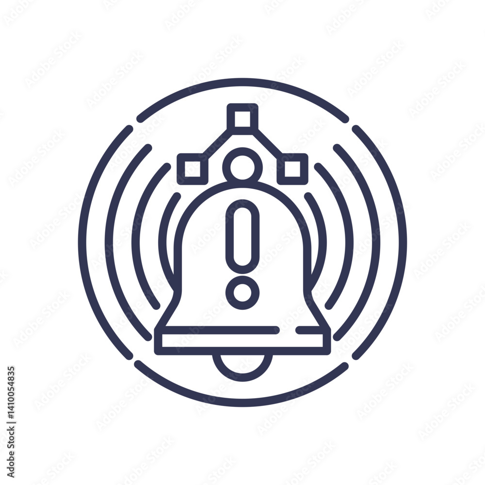 Poster bell icon with exclamation mark, symbolizing alerts and notifications.