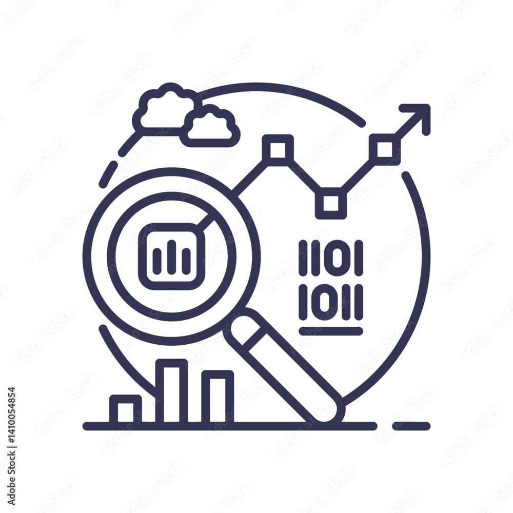 Aufkleber magnifying glass over data charts symbolizes analysis and detection.