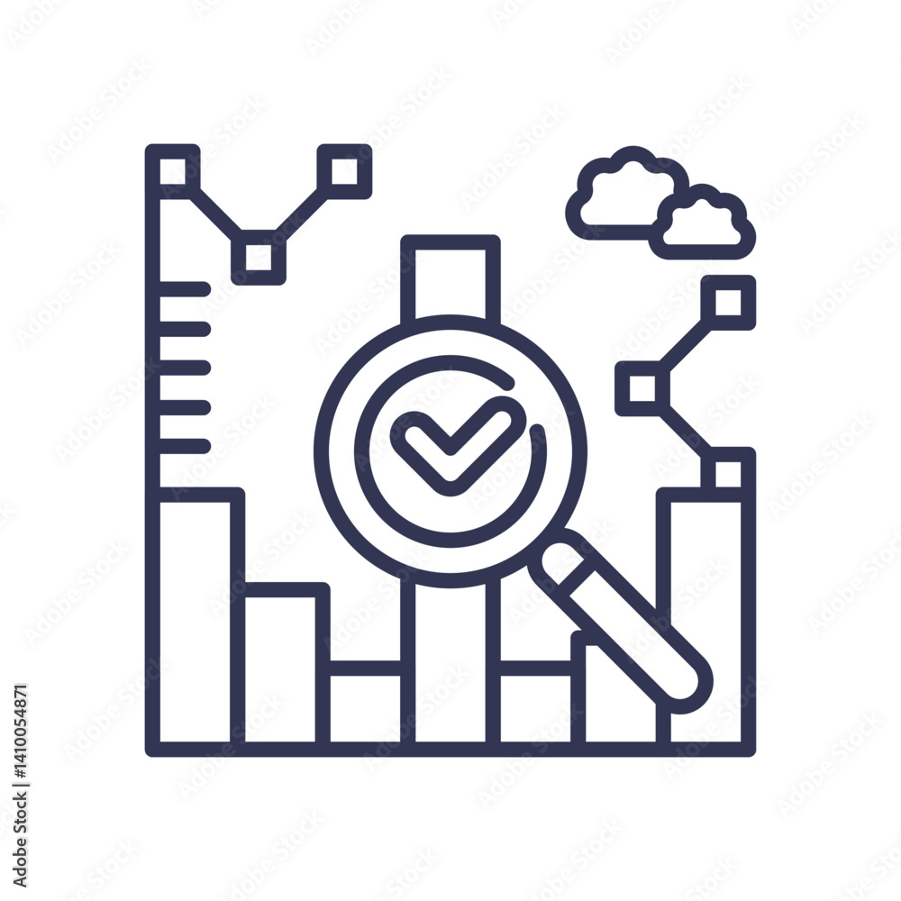 Poster magnifying glass over bar chart symbolizes data analysis and insights.
