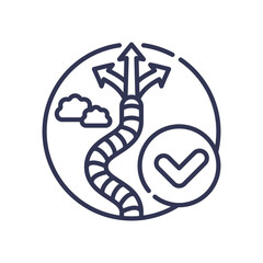 Icon of a winding path with arrows and clouds, symbolizing flexible air delivery routes.