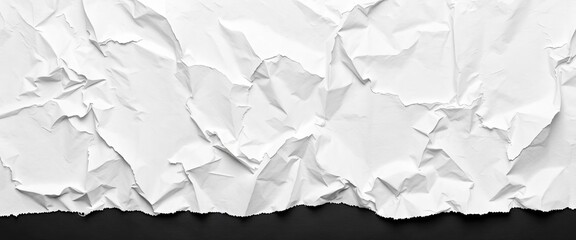 Fototapeta premium Creased, crumpled white paper with black edges, ripped and torn, vintage grunge texture, blank space, distressed, creased