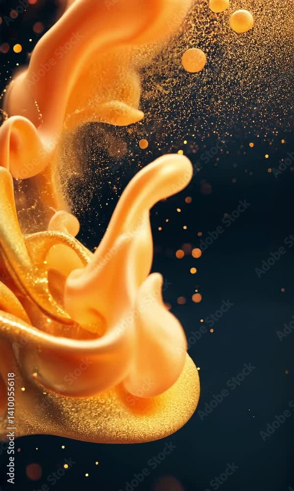 Poster a vibrant swirl of orange and gold particles dances against a dark background, creating a dynamic an