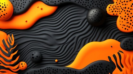 Abstract Orange Black Wave Design with Spheres