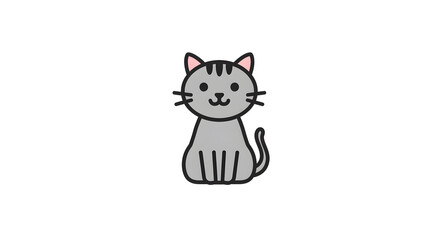 Obraz premium Adorable Gray Cat Icon Cute Cartoon Kitten Illustration