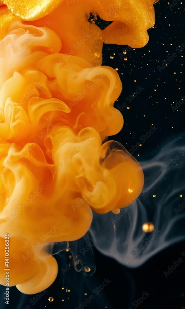 Poster a vibrant burst of orange and yellow smoke billows upward, blending with soft white clouds against a