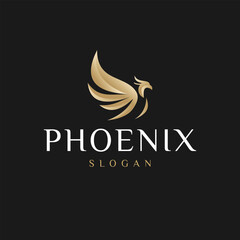 Obraz premium Flying Golden Phoenix Bird Flying Phoenix Bird Logo Design Black Background