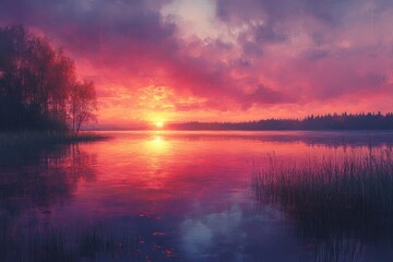 Serene sunrise over a tranquil lake (1)