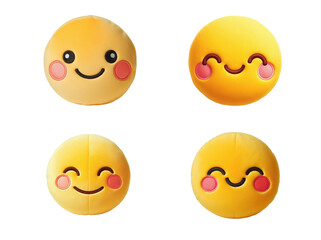 Set of collection adorable 3D smiling face with hearts emoji plush with white background for sweet and loving-themed gifts.