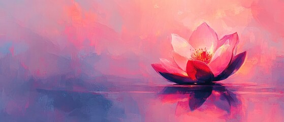 Serene Pink Lotus Blossom at Dawn: A Digital Painting
