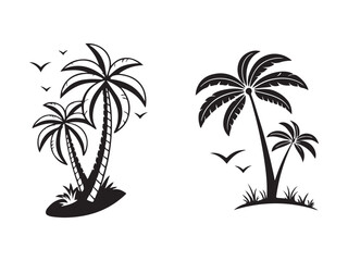 set of palm trees silhouette