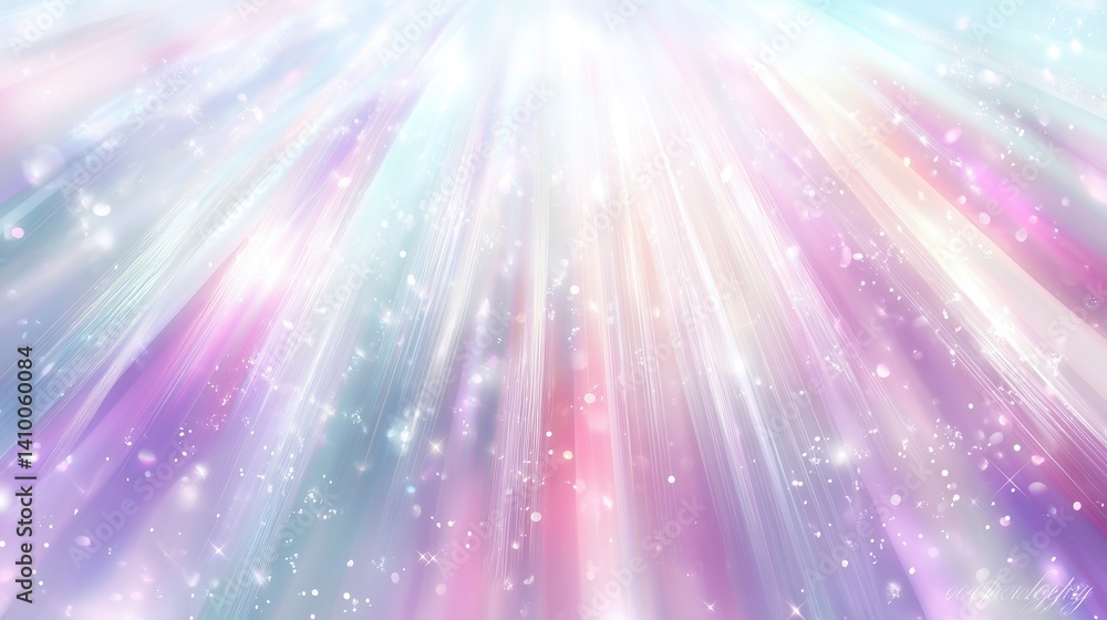 Poster abstract pastel light background with glowing sun rays, bokeh effects and shiny stars on soft blue s