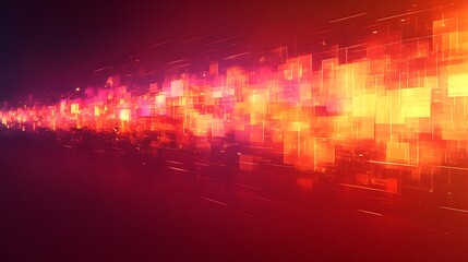 Abstract Digital Red Orange Glowing Square Grid Pattern