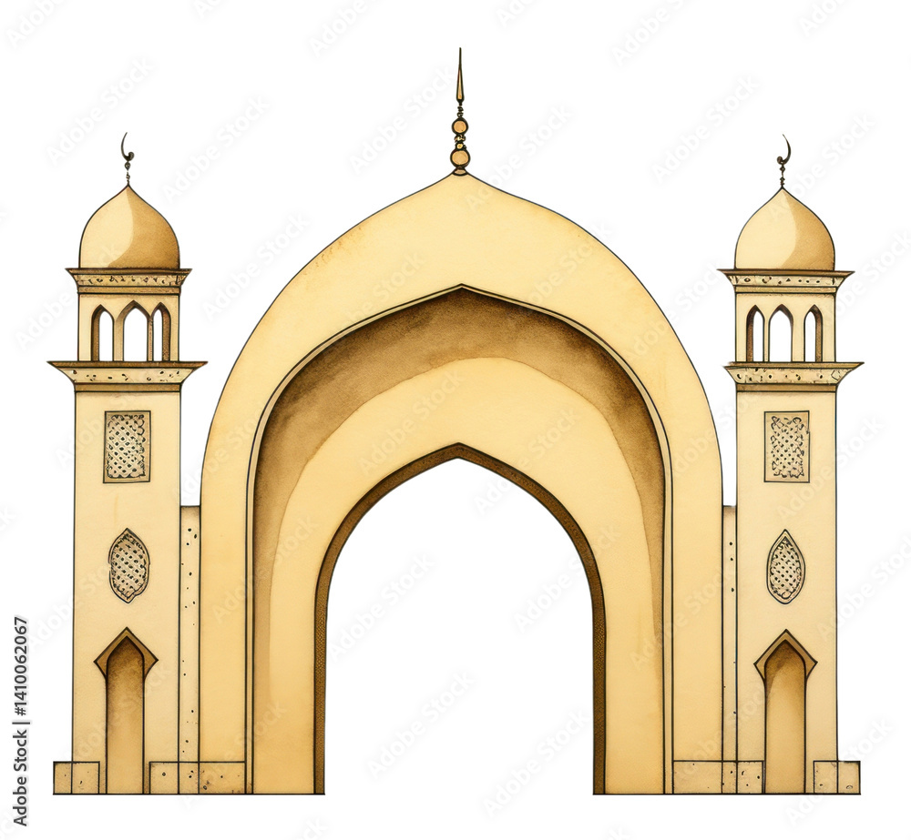 Poster png mosque gateway arch architecture building sketch.