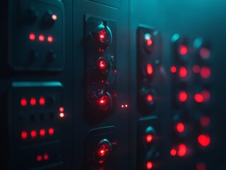 Retro futuristic control panel with blinking lights for sci-fi technology design