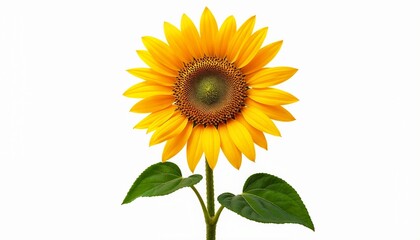 Obraz premium Close-up of sunflower with bright yellow petals and green leaves in floral illustration