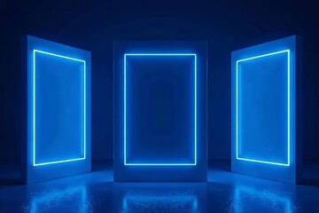 Set of blue abstract frames for futuristic technology interface design, digital concept illustration, technology, set, illustration