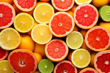Top view of assorted citrus fruits with vibrant colors