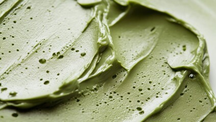 Green textured cream or paste with dark specks close-up.