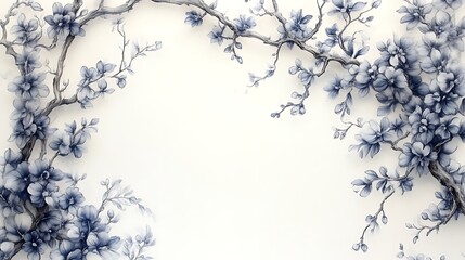 Blue Flower Branches Frame Artistic Botanical Design
