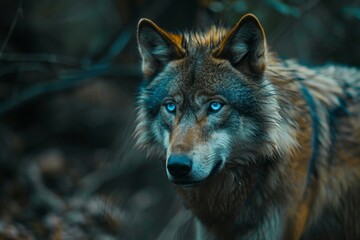Majestic Wolf with Striking Blue Eyes in Natural Habitat
