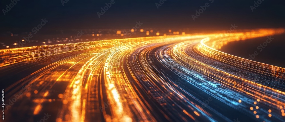 Poster digital highway: a mesmerizing journey into the glowing lanes of data streams and technological adva