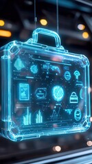Futuristic Briefcase: Digital Data Security & Global Business