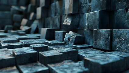 Abstract background with blue cubes illuminated by warm light.