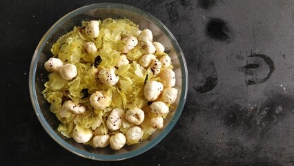 Roasted makhana and poha snacks.